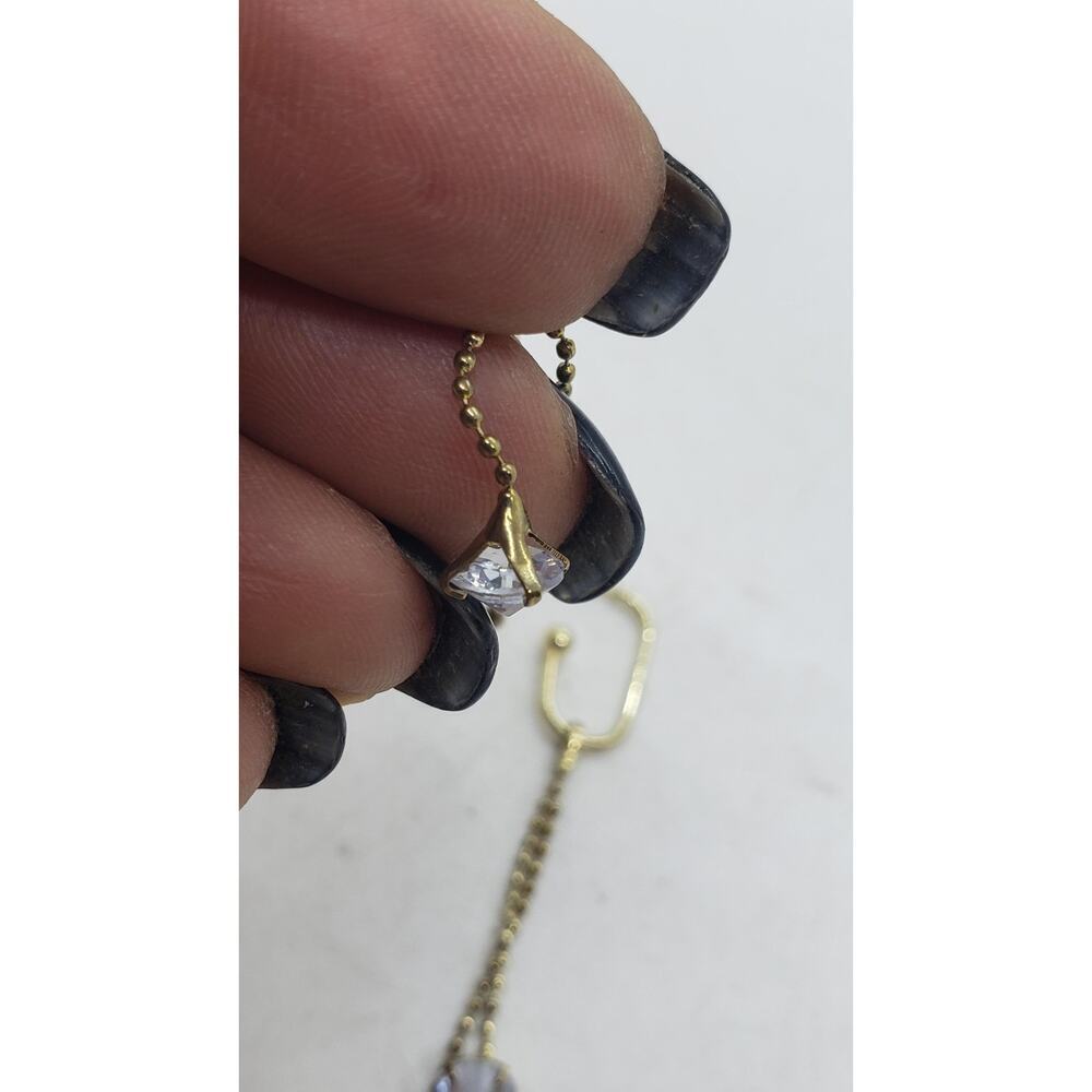Gold Tone Drop Chain Earrings Crystal Bead Dangle Minimalist Modern Jewelry - Picture 7 of 9